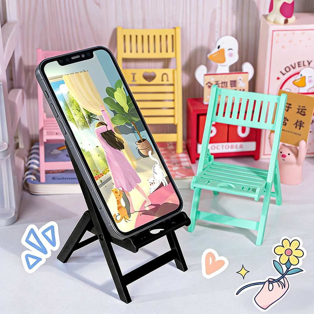 Desk Setup Dorm - Mini Klappbarer Stuhl-Handyhalter, Schreibtisch-Smartphone-Ständer, Rutschfester Neuartiger