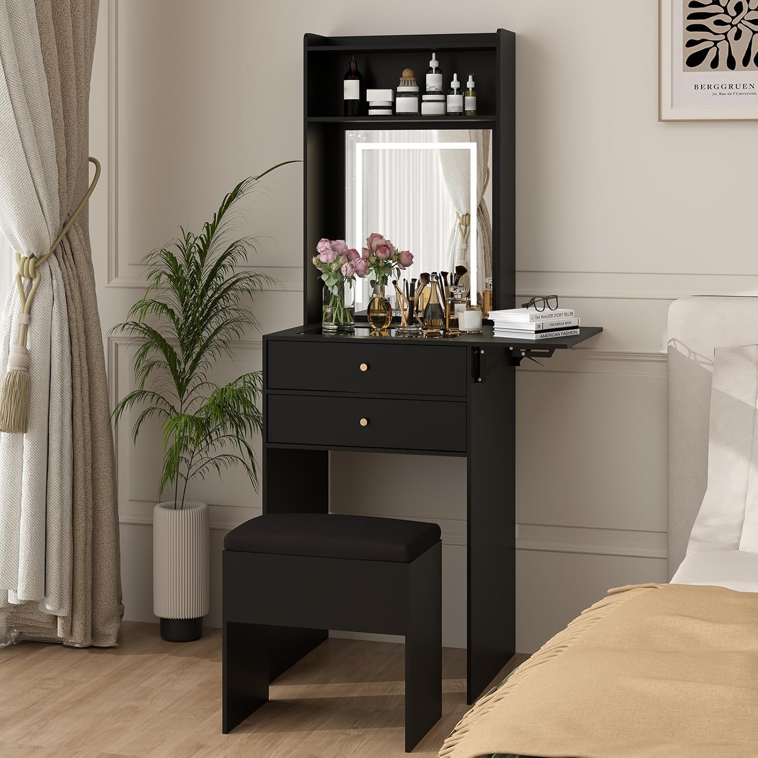 Desk Vanity Setup - Mini-Schminktisch-Set in Schwarz für Schlafzimmer mit