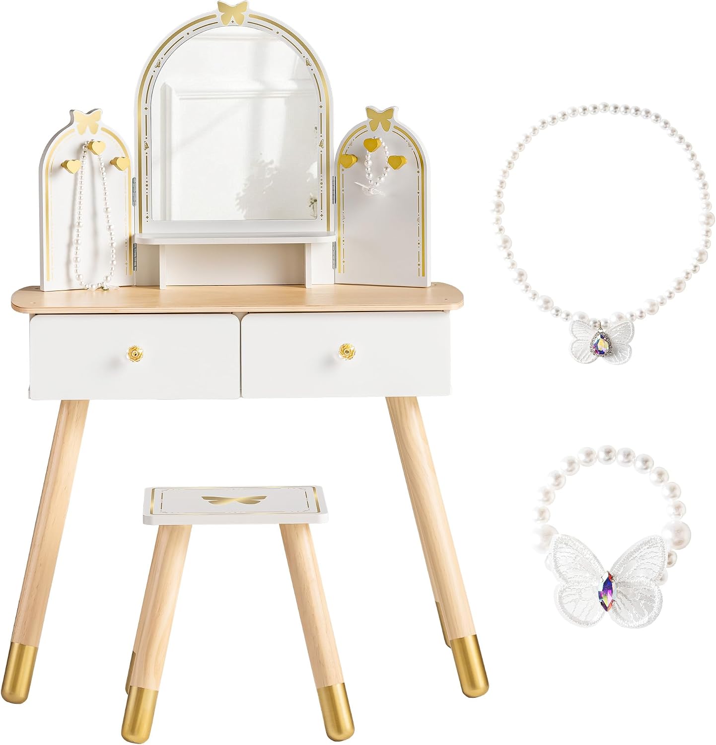 Desk Setup Small - ROBOTIME Weißes Kinder-Schminkset mit Schmetterlingsspiegel &