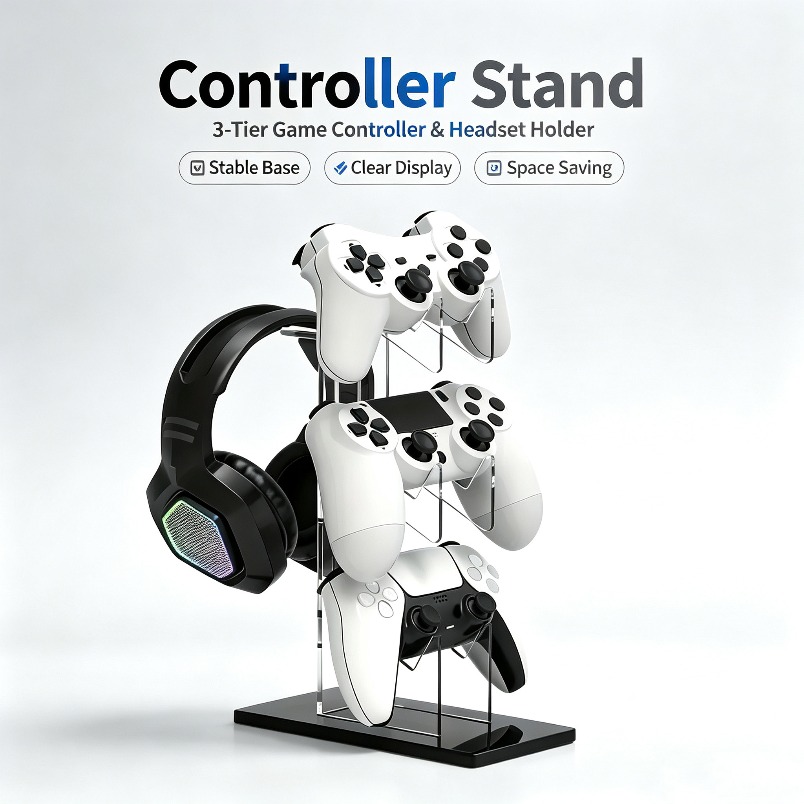 Desk Setup Game - Controller-Halter mit Headset-Aufhänger, 3-stufiges Spiele-Aufbewahrungsregal, robustes