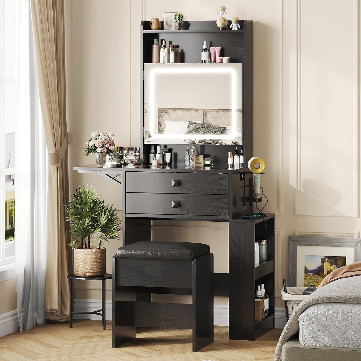 Desk Setup Small - Kleiner Schminktisch mit klappbarer Platte, schwarzes