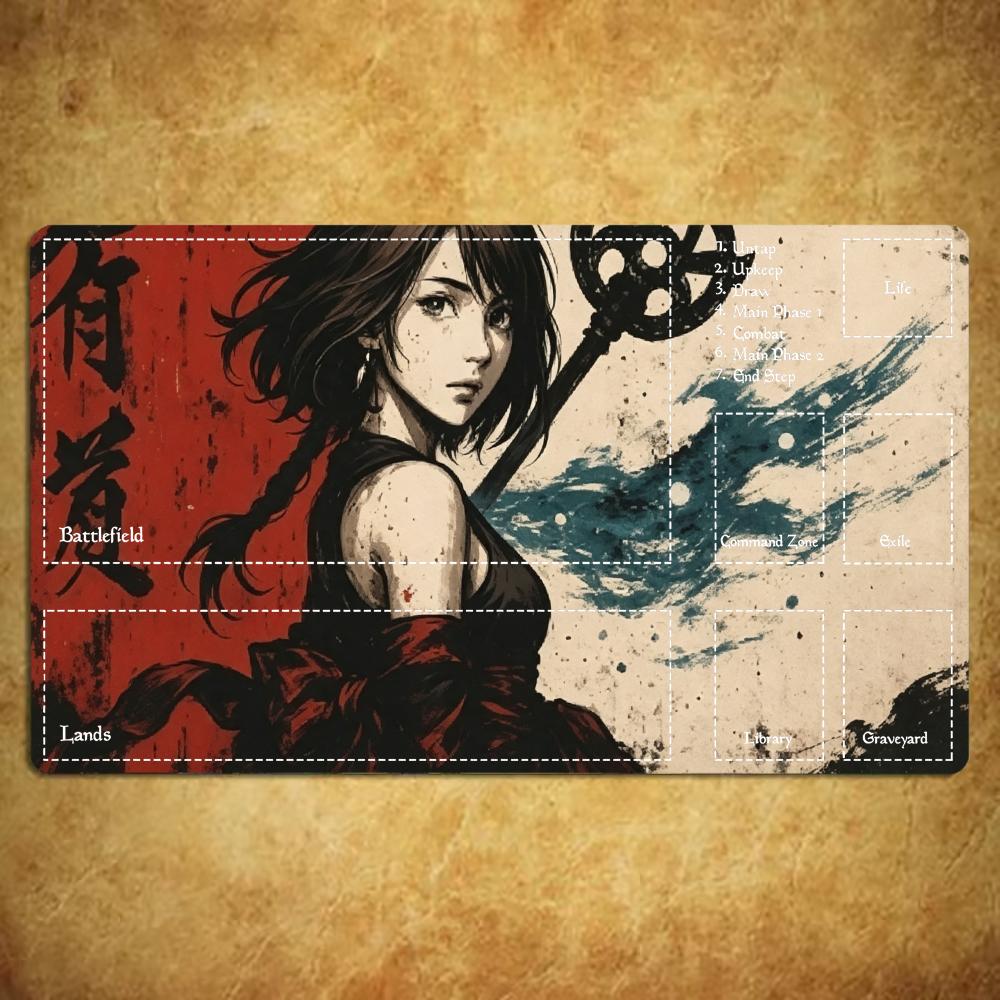 Desk Setup Trading - Vintage Ink Samurai AnimeGirl Große Erweiterte
