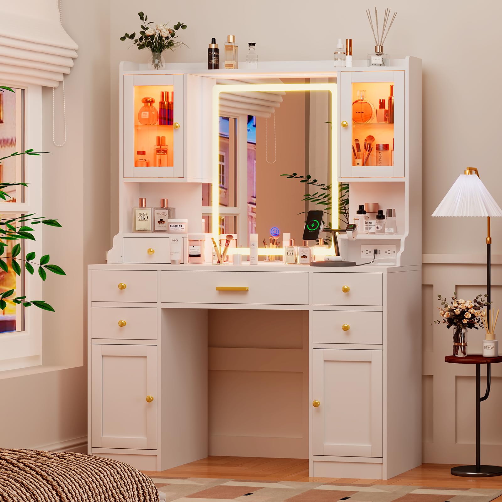 Desk Vanity Setup - # Großer Schminktisch mit Mehrfach-Aufbewahrungsschubladen für