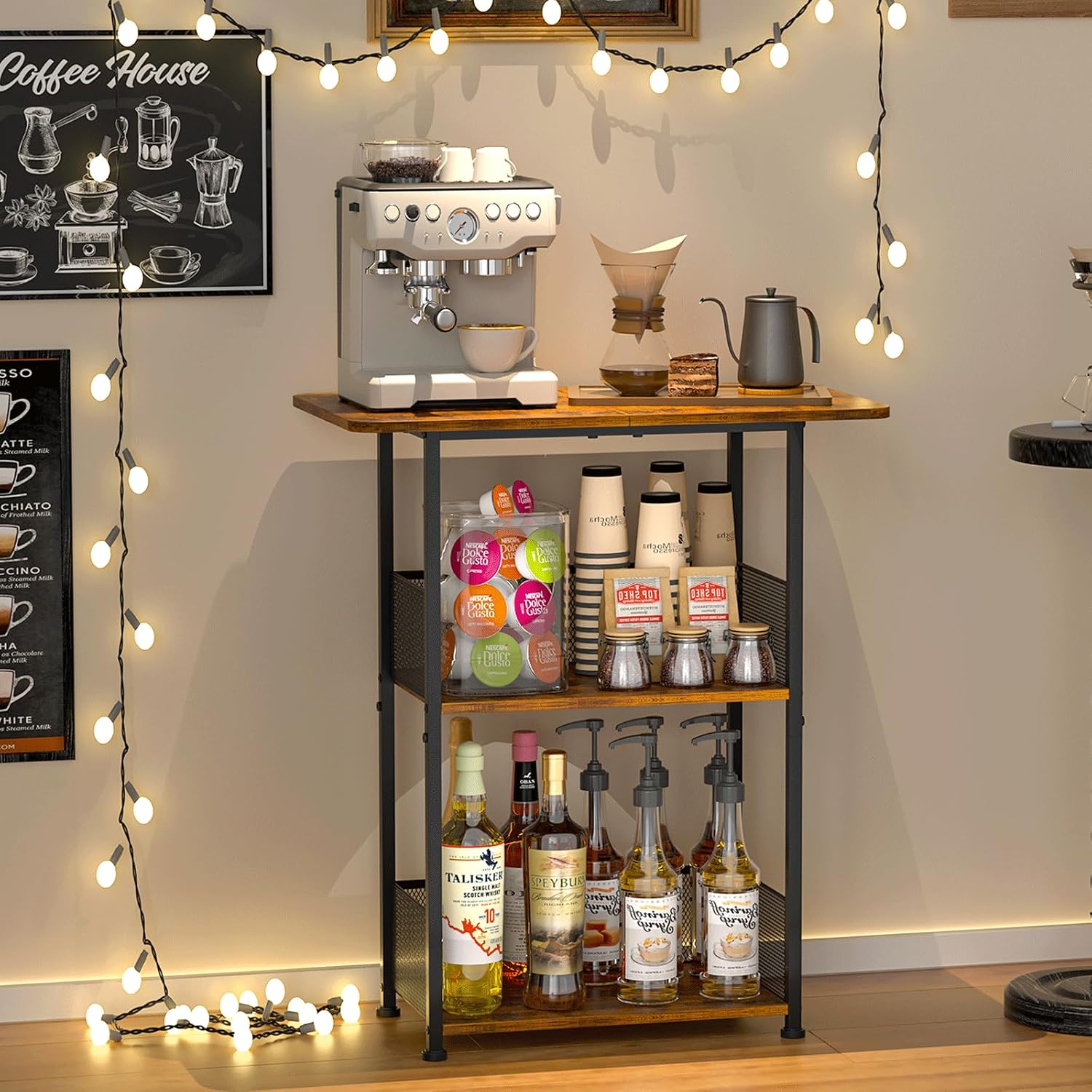 Desk Setup Minimalist - Mini-Bodenständer für Kaffeebar, 3-stufiger kleiner Kaffeetisch,