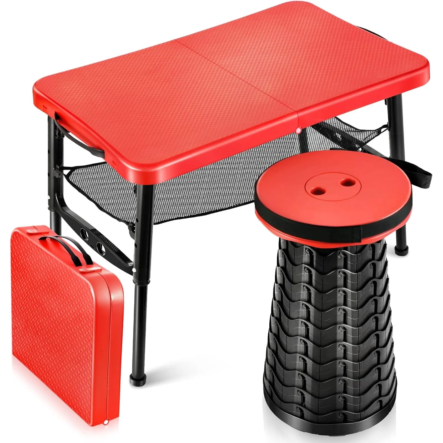 Desk Setup Ideas - Ausziehbarer Klapptisch und Hocker-Set, tragbarer Camping-Klapptisch
